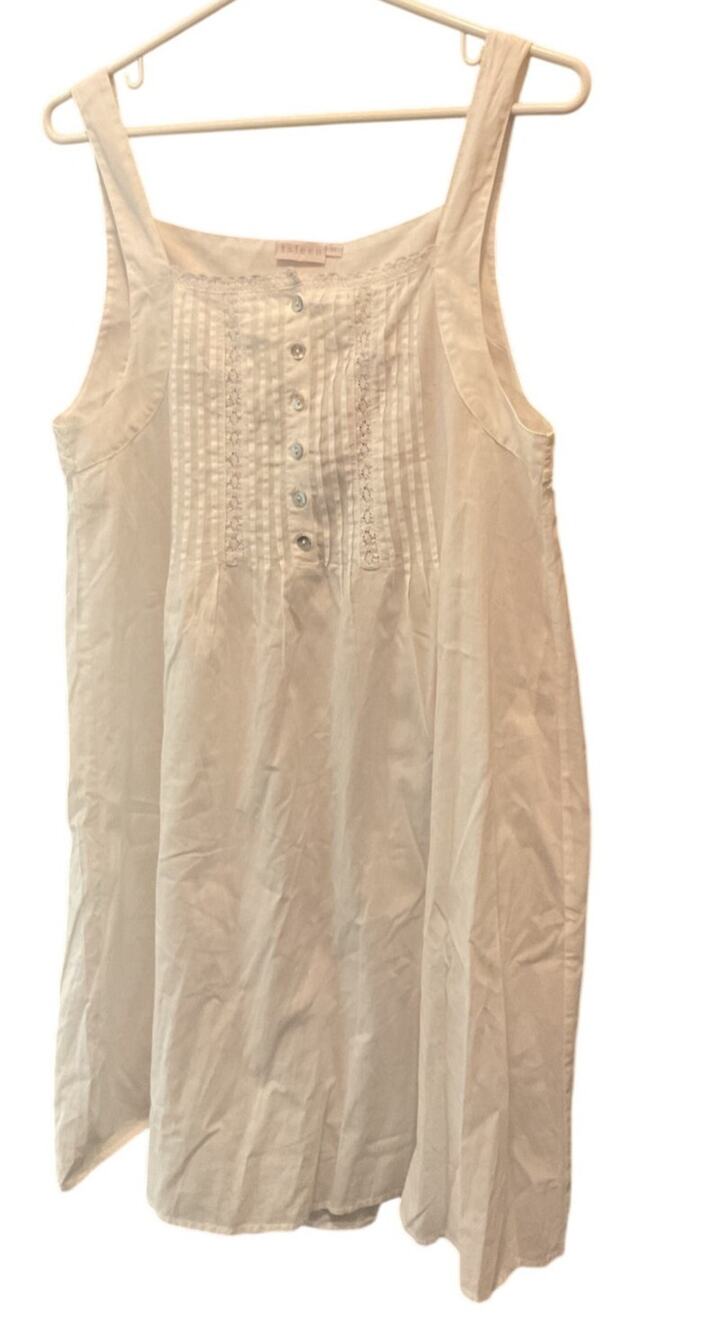 Taleen Cotton Medium Nightgown Sleeveless White Lace Trim Cottage